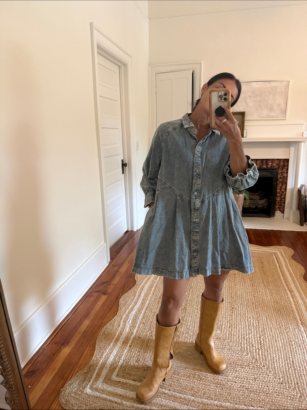 Denim Shirt Dress - Blue -free people